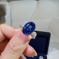 wholesale S925 Sterling Silver New Royal Blue 8*12mm Oval Ring for Women, Minimalist Band, Engagement Ring-0-2