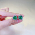 wholesale S925 Sterling Silver New 80mm Simulated Green Chrysoprase Earrings for Women, Luxuriously Set with Full Diamonds Classic Ear Accessories-0-3