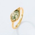 wholesale S925 Sterling Silver Japanese-style Light Luxury Fashion Versatile Moss Green Ring for Women, Minimalist Design with Inlaid Moss Agate, Customizable-0-2