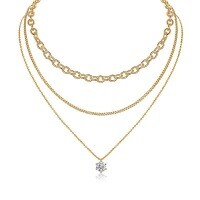 Metal French Three-Layer Long Layered Necklace for Women, Summer Minimalist Ins Style Fade-Resistant Luxury Niche-N15197 2-carat moissanite