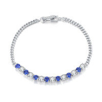 wholesale S925 sterling silver embedded high-end elegant sapphire moissanite bracelet for women, spring and summer-Cultured Sapphire + Moissanite Bracelet>925 Silver