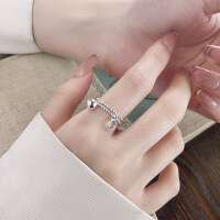 wholesale S925 sterling silver ins Harajuku-style niche design double-layer line sphere openable versatile ring-1321FJ/approx. 2.3g>Adjustable opening