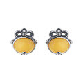 wholesale S925 Silver Retro Chinese Knot Coin Beeswax Stone Earrings, Imperial Style Design, Trendy and Versatile for Women-0-5