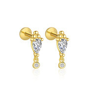 wholesale S925 Sterling Silver Irregular Zircon Star Earrings, Round Small Niche Design。-E4688-Gold/Pair 925 Silver