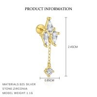 wholesale S925 Sterling Silver Farfan Tassel Pendant Zircon Earrings, Women's Small Exquisite Design-E4705-Gold/Single 925 Silver