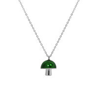 wholesale S925 Sterling Silver Korean Version Ins Minimalist Design Textured Versatile Mushroom Resin Pendant Necklace Women's Collarbone Chain-Platinum [Green Epoxy] 925 Silver