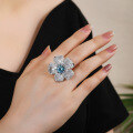 wholesale Wholesale S925 Sterling Silver Cross-border Exquisite Craftsmanship Aquamarine High-Carbon Diamond Zircon Flower Gold-Plated Ring-0-1