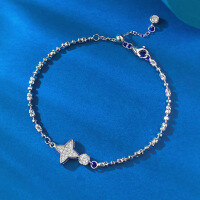 wholesale 925 Silver New Jewelry Live Stream Double-sided Four-point Star Bracelet, Stylish and Elegant, Ins-style Light Luxury Everyday Piece-B148 Silver Four-pointed Star Bracelet>925 Silver