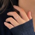 wholesale S925 Sterling Silver ECG Wave Ring for Women, Minimalist Geometric Line Ring, New Trend-0-3