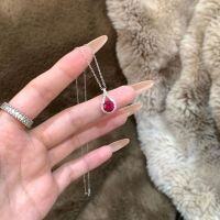 wholesale S925 Sterling Silver Vermilion Tear Ruby Drop Pendant Necklace, Elegant and Brightening Eye-catching Light Luxury Design Women's Collarbone Chain-Platinum>925 silver