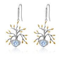 wholesale 925 Silver Designer High-End Natural Topaz Earrings, Tree of Life Collection Gemstone Stud Earrings-Sky Blue Topaz Earrings