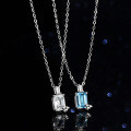 Sterling Silver Geometric Rectangular Natural Blue Topaz Moissanite Necklace Pendant-0-4