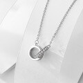 wholesale S925 Sterling Silver Double Interlocking Ring Necklace for Women, Minimalist and Luxurious Small and Unique High-End Diamond-Encrusted Pendant Choker-0-0