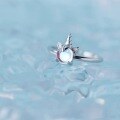 wholesale S925 Sterling Silver Moonstone Unicorn Ring, Forest-Inspired, Trendy, Magical, and Sweet for Students-0-5