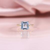 wholesale S925 Sterling Silver Minimalist 2/4/55 Carat Ring Square Set with Natural Topaz Large Main Stone Small Fresh Ring-4-carat natural sky blue topaz ring  US size 6 (domestic size 13)