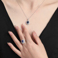 wholesale S925 silver gold-plated classic Princess Diana style blue lab-grown royal blue sapphire set with ring, earrings, and necklace for women-0-3