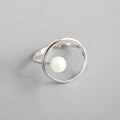 wholesale S925 Sterling Silver Korean-style Minimalist Geometric Circle Pearl Ring for Women, Student Nature-inspired Silver Jewelry-0-0