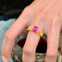 wholesale Metal: 925 Sterling Silver Gold Plated Design: Exquisite Vintage Hong Kong Style Stone: Red Tourmaline 6*8mm Item: Wide Square Ring-R1090 Pink Steel Ring Size 6