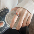 wholesale S925 Sterling Silver Vintage Retro Chinese Style Gourd-shaped Red Agate Auspicious Cloud Pattern Adjustable Ring-0-3