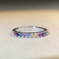 wholesale 925 Sterling Silver Rainbow Colorful Diamond Full Square Diamond Ring Ins Style Simple Cross-border Silver Ring for Women-0-7