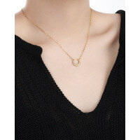 wholesale S925 Sterling Silver Korean Version Small Niche Personality Temperament Ins High-End Sense Inlaid Diamond Upside-Down Moon Design Pendant Necklace for Women-18K gold 925 silver