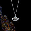 Sterling Silver Moissanite Inlaid Fan-Shaped Leaf Pendant Necklace-0-1