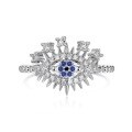 wholesale S925 Sterling Silver Women's High-End Evil Eye Blue Zircon Design, Creative and Stylish Ring-0-5