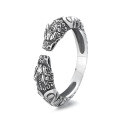 wholesale S925 Sterling Silver Retro Chinese Style Double Dragon 3D Index Finger Bold Dragon Year Zodiac Adjustable Ring-0-4