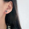 wholesale S925 Sterling Silver Four-Leaf Flower Petal Screw Earrings Minimalist Design Black Drop Heart Studs M06662-0-1