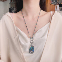 wholesale S990 Sterling Silver Chinese-style Intricate Double-sided Enamel Glazed Filigree Openwork Lotus Carp Auspicious Fish DIY Pendant-114PF/single pendant about 20.7g