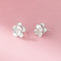 wholesale S925 Sterling Silver Fresh and Sweet Ins Style Designer Diamond Sandblasted Double-Layer Flower Earrings M06711-0-3