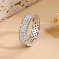 wholesale 925 Sterling Silver Cross-Border Best-Selling Three-Row Diamond Moissanite Ring, Fashionable and High-End Full Diamond Moissanite Band Ring-Platinum>US size 8