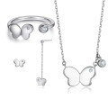 wholesale S925 silver jewelry set for women, three-piece set with open butterfly ring, asymmetric fringe earrings, and minimalist necklace, versatile-0-0
