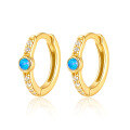 wholesale 925 Sterling Silver Earrings with Green Enamel and Opal, Vintage Luxury High-End Elegant Hoop Earrings-0-8