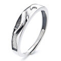 wholesale S925 Sterling Silver Korean-style minimalist forest theme "Whale of a Lifetime, Accompanied by a Deer" matching couple's adjustable open ring-0-5