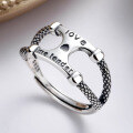 wholesale S925 Sterling Silver Women's Vintage Minimalist Design English Letter Chain Ring Adjustable Fashion Ring-0-0
