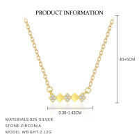 wholesale S925 Sterling Silver Geometric Square French Women's Necklace, Unique Pendant, Versatile Trendy Choker-A4174-Gold 925 Silver