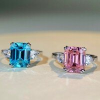 wholesale 925 Sterling Silver Pink Diamond Ring for Women eBay Amazon TikTok Live Hot Seller European and American Cross-Border Gemstone Ring-White Diamond-CBJZ154 US Size 7