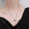 wholesale S925 Sterling Silver Korean-style Minimalist Designer Luxury Amethyst Pendant with English Tag and Tassel Necklace for Women-0-2