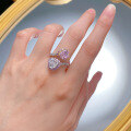 wholesale S925 Sterling Silver New Two-Tone Pink Diamond Heart-Shaped High-Carbon Diamond Ice-Cut Open Ring Fashion-0-4