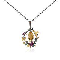 wholesale 925 Silver Pendant with Blooming Spring Charm, Natural Colored Gemstone Necklace, Design-Fresh and Natural Style Women's Necklace, Ins Style-Citrine Spring Branch Necklace>925 Silver