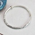wholesale 999 Silver Chinese-style Text Blessing Wish Push-Pull Bangle for Women, Pure Silver Retro Minimalist Niche Ethnic Bracelet-0-0