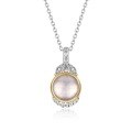 wholesale S925 sterling silver gold-plated retro Korean-Japanese style natural rose quartz pendant choker necklace with exquisite luxury for women-0-5