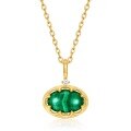 wholesale S925 Sterling Silver Japanese Retro Style Malachite and White Crystal Two-in-One Geometric Oval Pendant-0-5