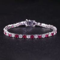 wholesale S925 sterling silver fashion moissanite tennis bracelet 3/4/5mm two-tone with lab-grown ruby-4mm Cultured Ruby + Moissanite Bracelet >6.5 inches (approximately 16.5cm)