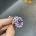 wholesale S925 Silver Lab-Grown Pink Ruby Simulated Diamond 7x9 Oval Ring Cluster Floral Wedding Ring-0-4