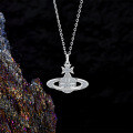 Sterling Silver Vivienne Westwood Flat Colored Diamond Large Saturn Necklace-0-1
