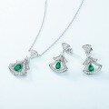 wholesale S925 Sterling Silver Fashionable Small Skirt Fan Earrings Light Luxury Style with Lab-Grown Emerald Accent-0-3