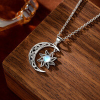 wholesale 925 Sterling Silver Cross-Border European and American Star Moon Pendant Choker Necklace with Synthetic Moonstone Hollow-Out Fashion Viral Item for Women-Single pendant (without chain)  925 silver