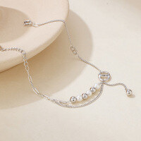 wholesale 925 Silver Maker Charm Bead with Pearl Bracelet for Women, Letter Jewelry, Pig Nose Design, High-End Ins Hand Accessories-Pearl Pig Nose Bracelet 925 Silver